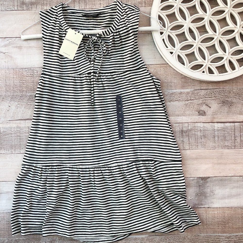 🐆Lucky Brand, Striped Tank, Tie in Front NWT